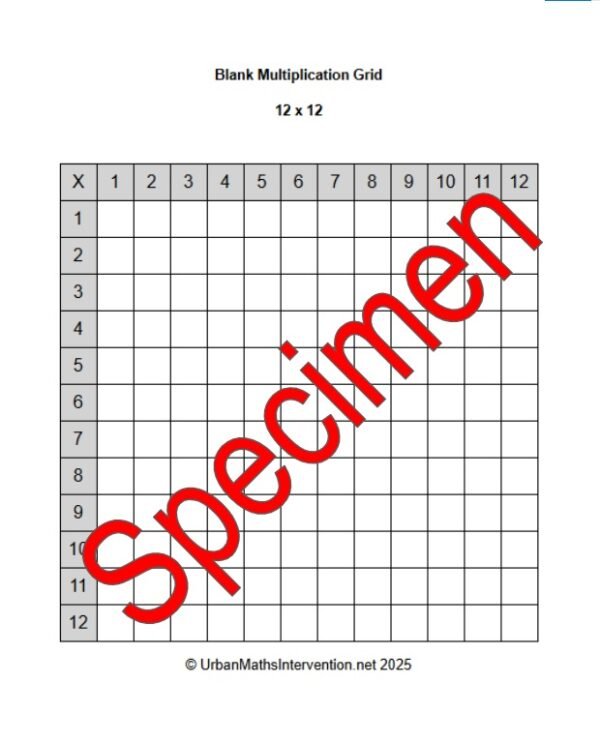 Blank Multiplication Grid Worksheets 12x12 15x15 20x20